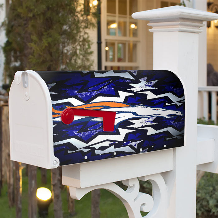 Denver Broncos Football Team Zigzag Art Magnetic Mailbox Cover 18" X 21" Outdoor Decor