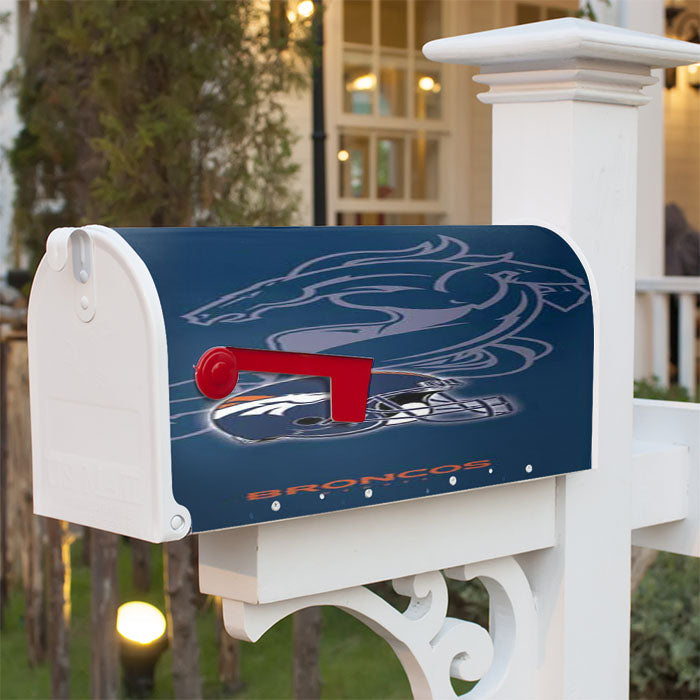 Denver Broncos Helmet On Blue Magnetic Mailbox Cover 18" X 21" Outdoor Decor