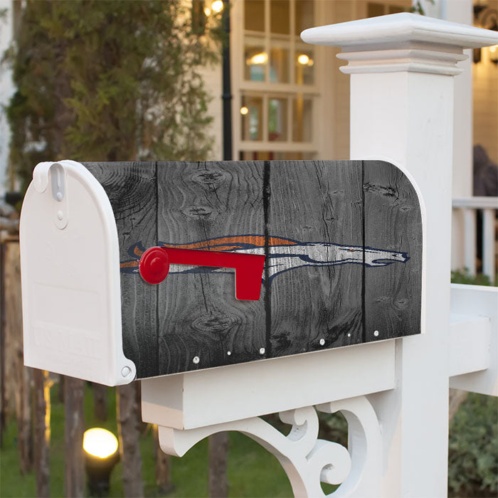 Denver Broncos Nfl Logo Dark Wood Wallpaper Magnetic Mailbox Cover 18" X 21" Outdoor Decor