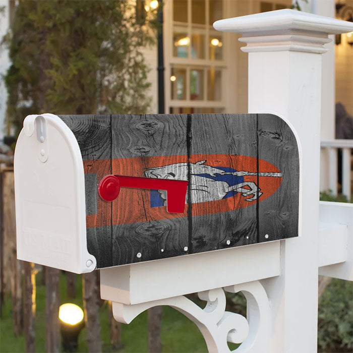 Denver Broncos Old School Logo Dark Wood Wallpaper Magnetic Mailbox Cover 18" X 21" Outdoor Decor