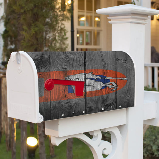 Denver Broncos Old School Logo Dark Wood Wallpaper Magnetic Mailbox Cover 18" X 21" Outdoor Decor