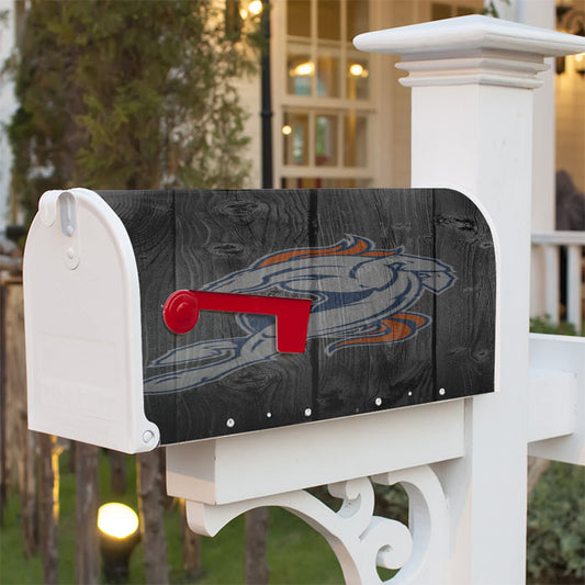 Denvers Broncos Logo Dark Wood Wallpaper Magnetic Mailbox Cover 18" X 21" Outdoor Decor