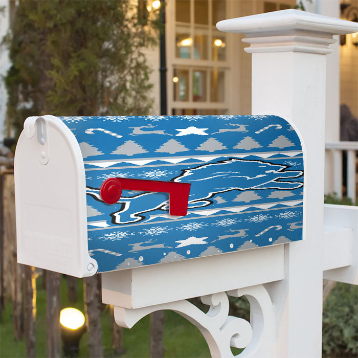 Detroit Lions Christmas Sweater Magnetic Mailbox Cover 18" X 21" Outdoor Decor