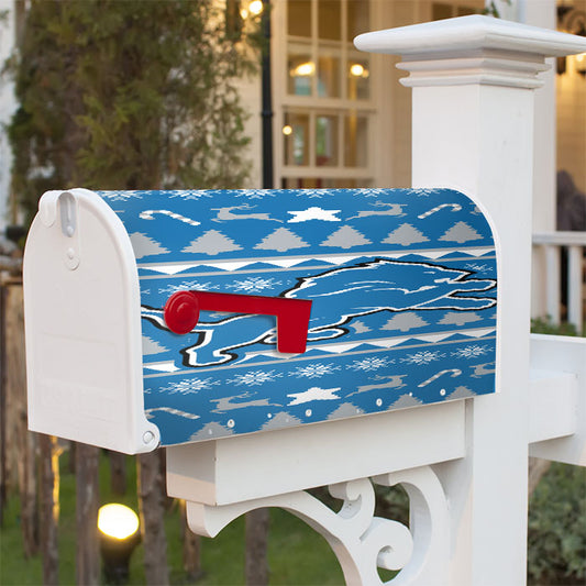 Detroit Lions Christmas Sweater Magnetic Mailbox Cover 18" X 21" Outdoor Decor