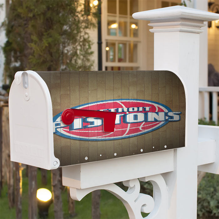 Detroit Pistons Nba Wood Logo Magnetic Mailbox Cover 18" X 21" Outdoor Decor