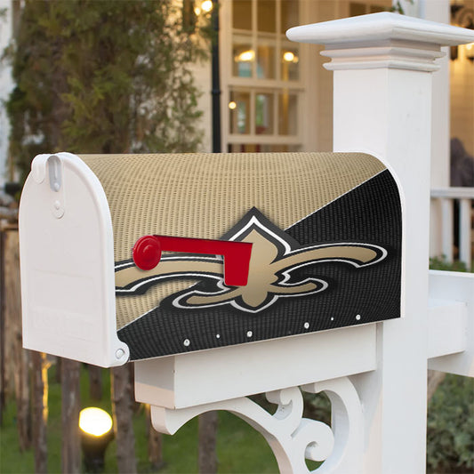 Gold Black Carbon New Orleans Saints Logo Magnetic Mailbox Cover 18" X 21" Outdoor Decor