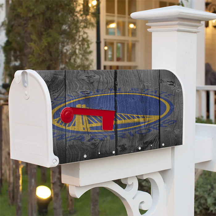 Golden State Warriors Nba Logo Dark Wood Wallpaper Magnetic Mailbox Cover 18" X 21" Outdoor Decor