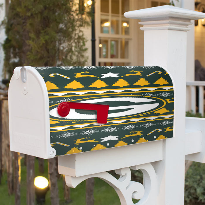 Green Bay Packers Christmas Sweater Magnetic Mailbox Cover 18" X 21" Outdoor Decor