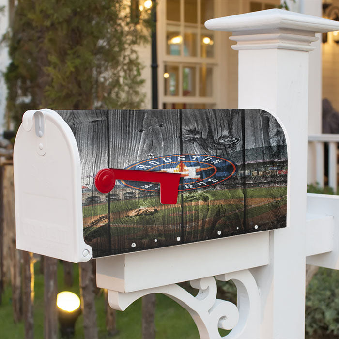 Houston Astros Mlb Stadium Logo Dark Wood Wallpaper Magnetic Mailbox Cover 18" X 21" Outdoor Decor