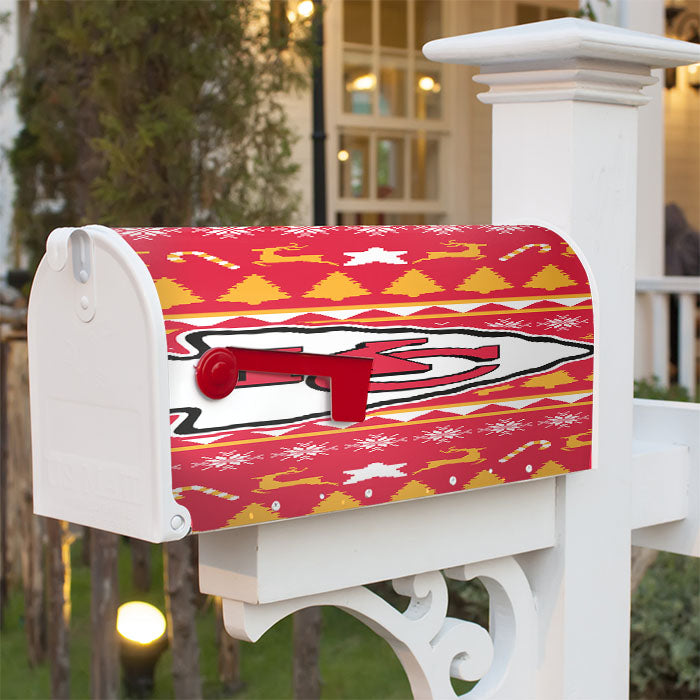 Kansas City Chiefs Christmas Sweater Magnetic Mailbox Cover 18" X 21" Outdoor Decor