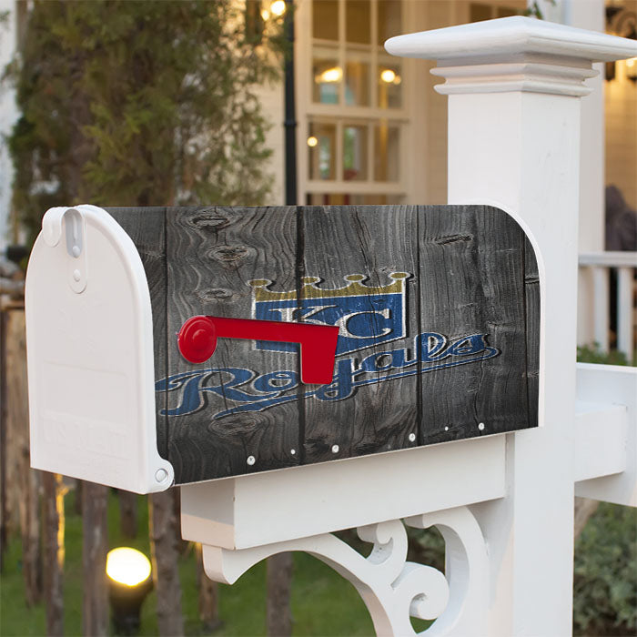 Kansas City Royals Mlb Logo Dark Wood Wallpaper Magnetic Mailbox Cover 18" X 21" Outdoor Decor