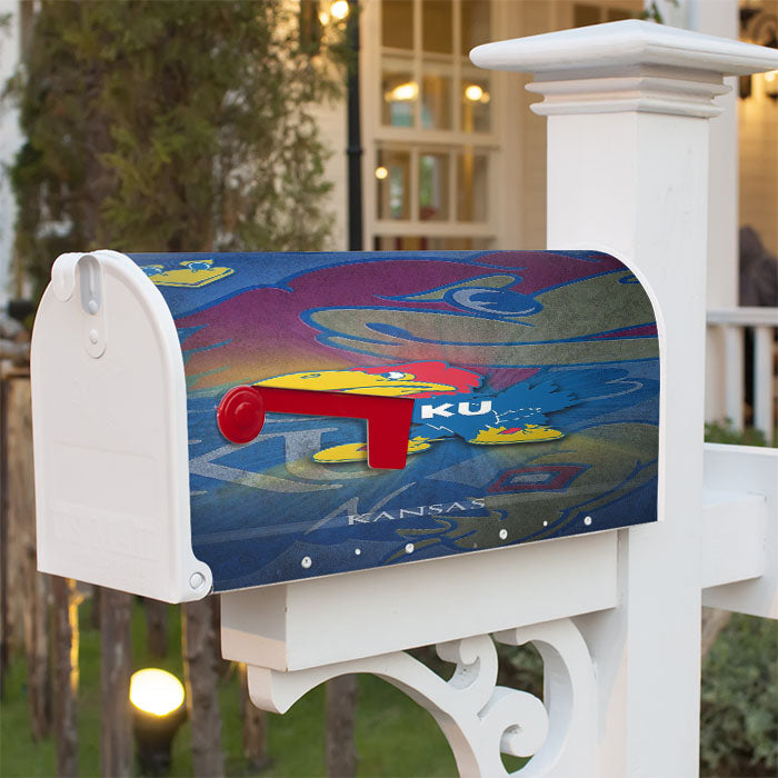 Kansas Jayhawk Logo Wallpaper Magnetic Mailbox Cover 18" X 21" Outdoor Decor