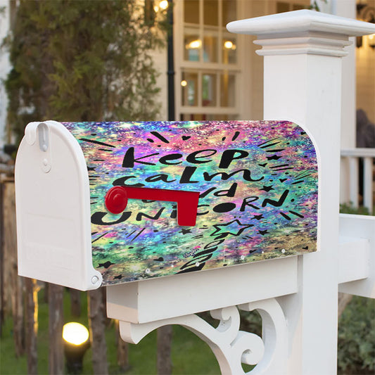 Keep Calm And Unicorn Art Galaxy Colorful Magnetic Mailbox Cover 18" X 21" Outdoor Decor