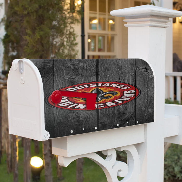 Louisiana Ragin Cajuns University Nfl Logo Dark Wood Wallpaper Magnetic Mailbox Cover 18" X 21" Outdoor Decor