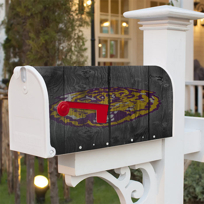 Lsu Tiger Purple Logo Dark Wood Wallpaper Magnetic Mailbox Cover 18" X 21" Outdoor Decor