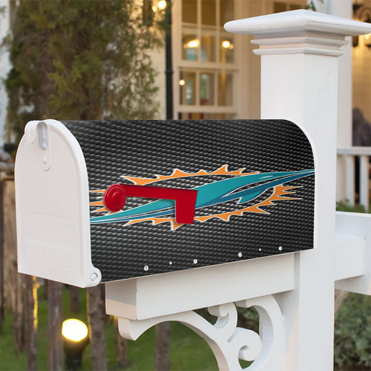 Miami Dolphins Carbon Fiber Magnetic Mailbox Cover 18" X 21" Outdoor Decor