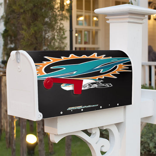 Miami Dolphins Logos On Blk Magnetic Mailbox Cover 18" X 21" Outdoor Decor