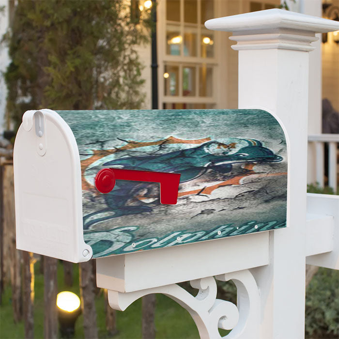 Miami Dolphins Peeling Magnetic Mailbox Cover 18" X 21" Outdoor Decor