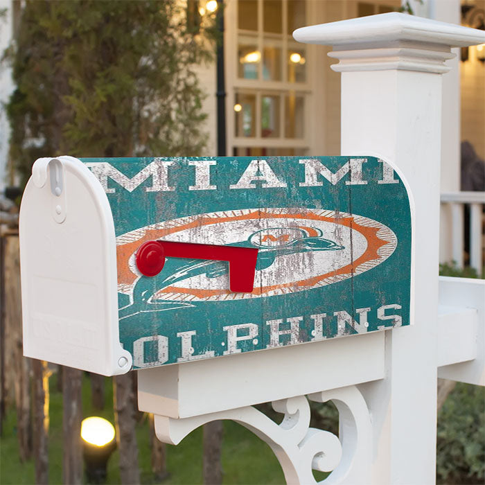 Miami Dolphins Wood Texture Style Magnetic Mailbox Cover 18" X 21" Outdoor Decor