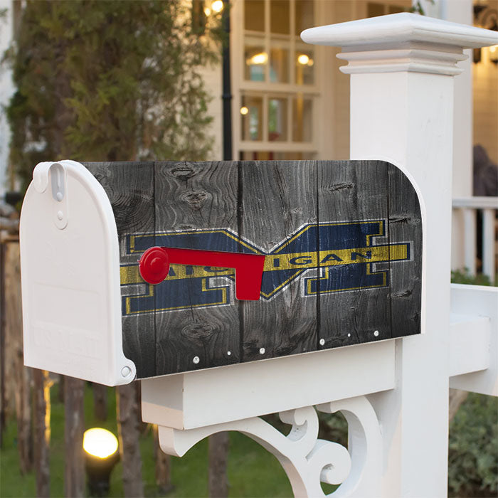 Michigan Wolverines University Logo Dark Wood Wallpaper Magnetic Mailbox Cover 18" X 21" Outdoor Decor