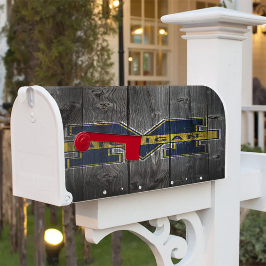 Michigan Wolverines University Logo Dark Wood Wallpaper Magnetic Mailbox Cover 18" X 21" Outdoor Decor