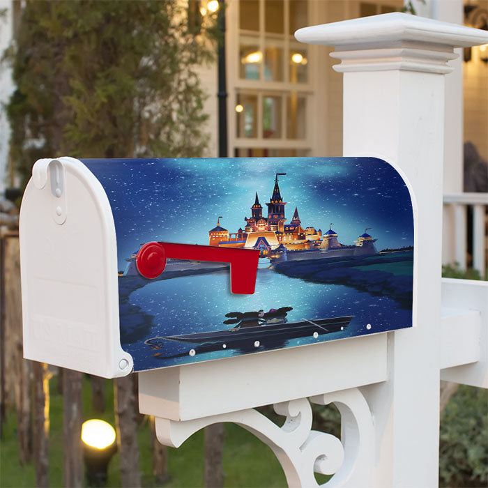 Mickey And Minnie Mouse At Castle Night Magnetic Mailbox Cover 18" X 21" Outdoor Decor