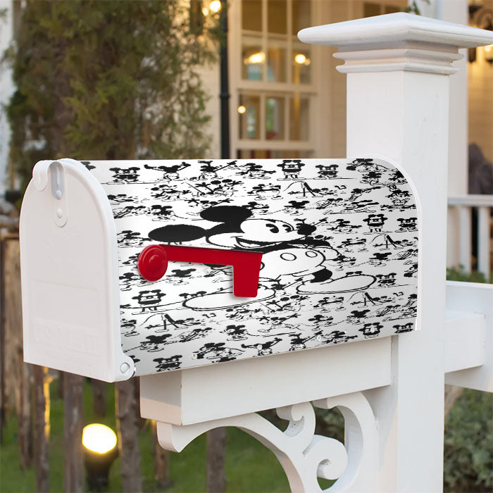 Mickey Mouse Black White Cartoon Collage Magnetic Mailbox Cover 18" X 21" Outdoor Decor