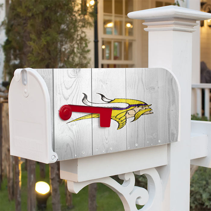 Minnesota Vikings Nfl Logo White Wood Magnetic Mailbox Cover 18" X 21" Outdoor Decor
