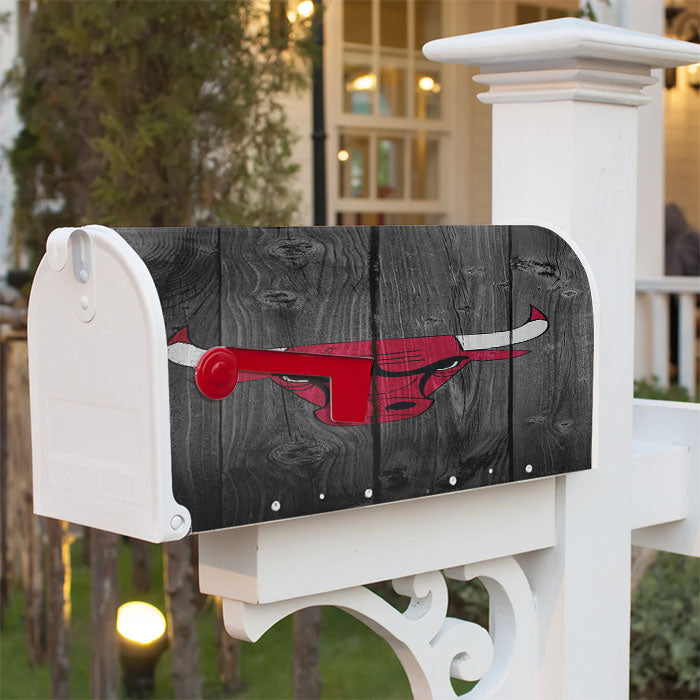 Nba Chicago Bulls Logo Dark Wood Wallpaper Magnetic Mailbox Cover 18" X 21" Outdoor Decor