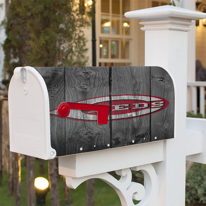 New Cincinnati Reds Mlb Logo Dark Wood Wallpaper Magnetic Mailbox Cover 18" X 21" Outdoor Decor