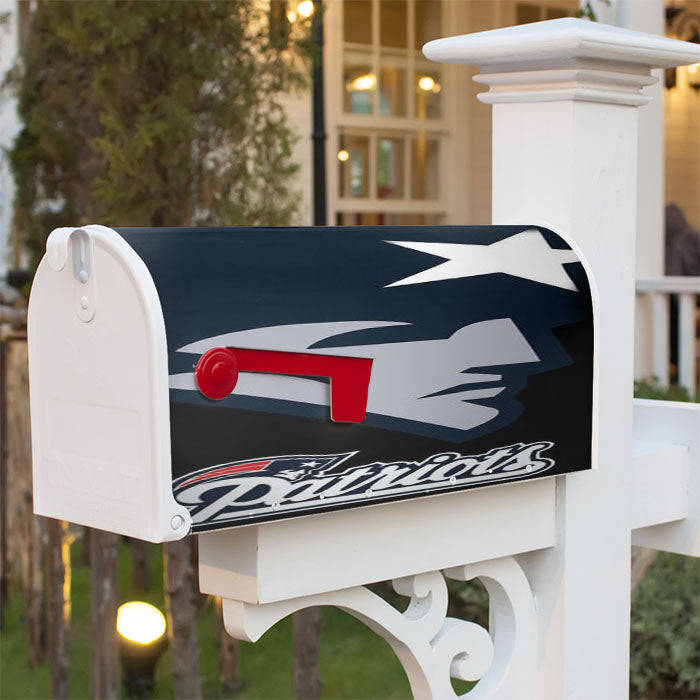 New England Patriots Logo Black Background Magnetic Mailbox Cover 18" X 21" Outdoor Decor