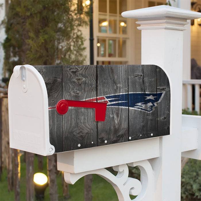 New England Patriots Nfl Logo Dark Wood Wallpaper Magnetic Mailbox Cover 18" X 21" Outdoor Decor