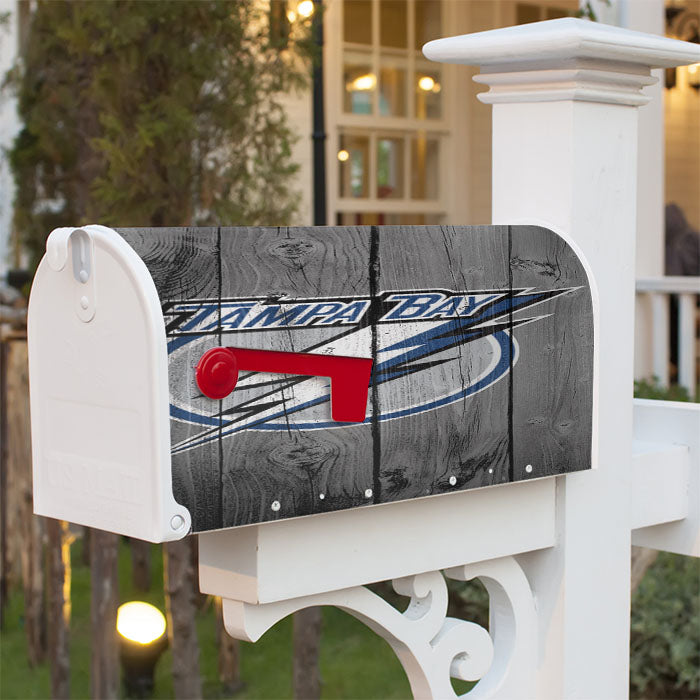 New Tampa Bay Lightning Nhl Logo Dark Wood Magnetic Mailbox Cover 18" X 21" Outdoor Decor