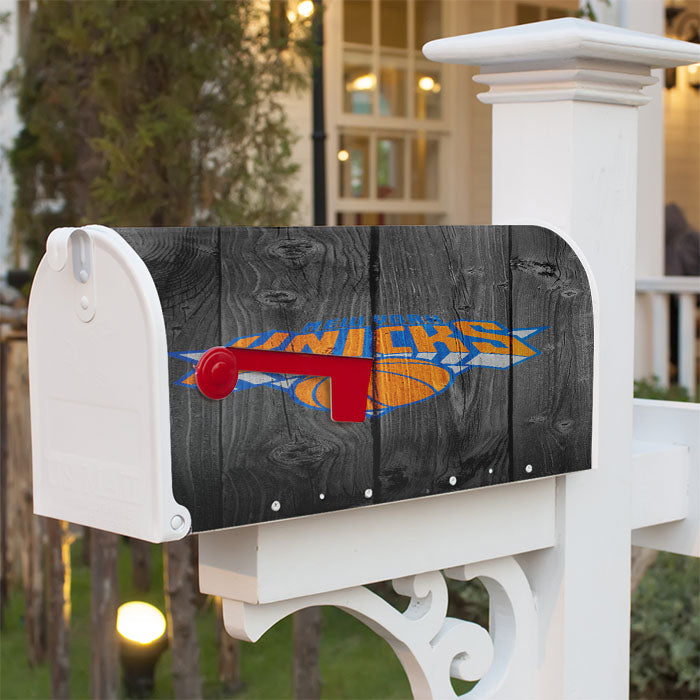 New York Knicks Nba Logo Dark Wood Wallpaper Magnetic Mailbox Cover 18" X 21" Outdoor Decor