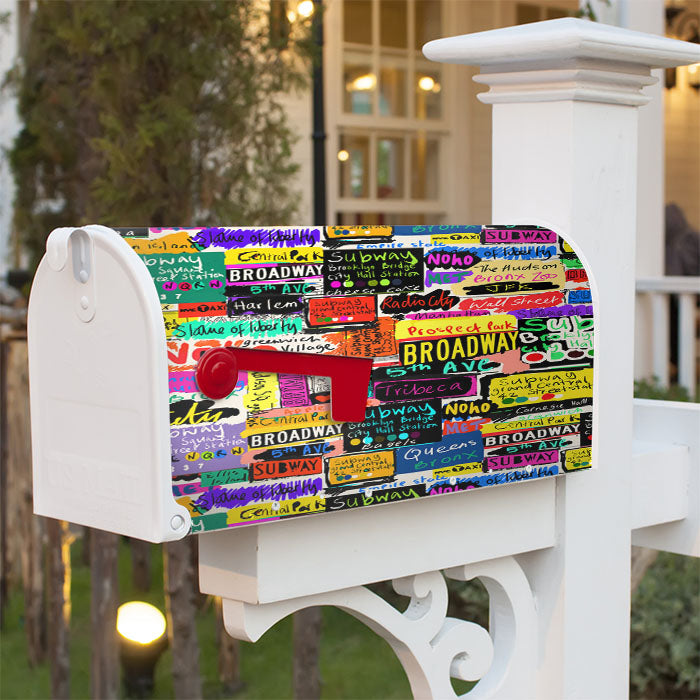 New York Words Design Magnetic Mailbox Cover 18" X 21" Outdoor Decor