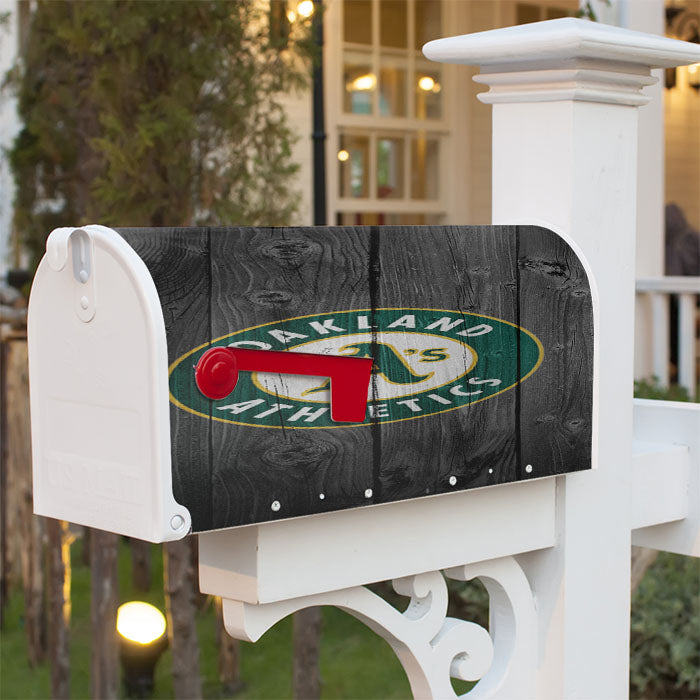 Oakland Athletics Logo Dark Wood Wallpaper Magnetic Mailbox Cover 18" X 21" Outdoor Decor