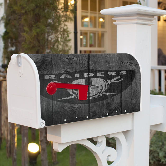 Oakland Raiders Nfl Logo Dark Wood Wallpaper Magnetic Mailbox Cover 18" X 21" Outdoor Decor