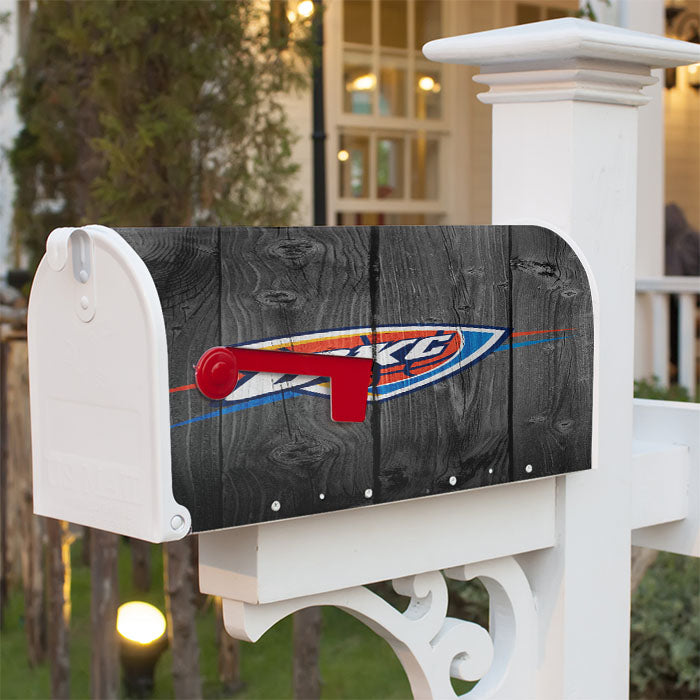 Oklahoma City Thunder Nba Logo Dark Wood Wallpaper Magnetic Mailbox Cover 18" X 21" Outdoor Decor