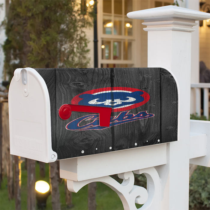 Old Chicago Cubs Bear Mlb Logo Dark Wood Magnetic Mailbox Cover 18" X 21" Outdoor Decor