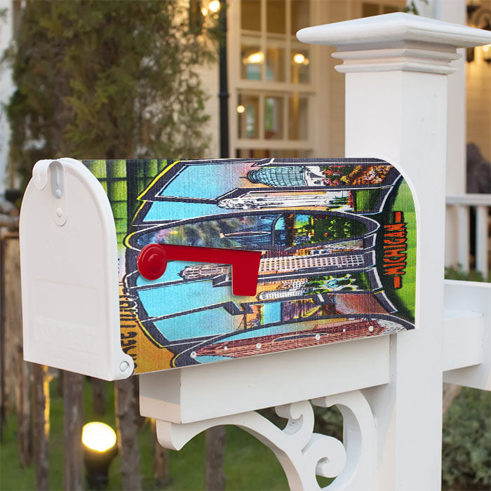 Old Classic Detroit Postcard Magnetic Mailbox Cover 18" X 21" Outdoor Decor