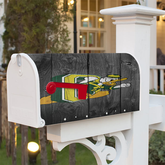Oregon Ducks University Nfl Logo Dark Wood Wallpaper 2 Magnetic Mailbox Cover 18" X 21" Outdoor Decor