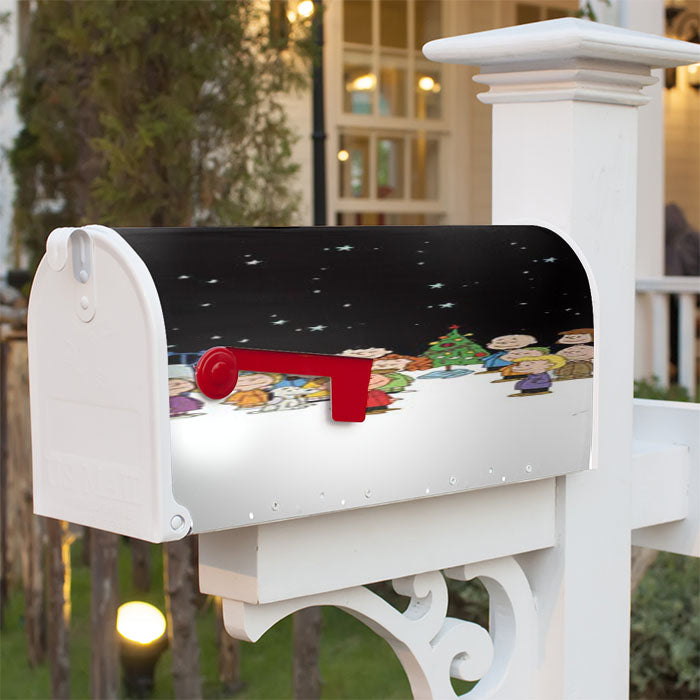 Peanuts Christmas Blk Sky Magnetic Mailbox Cover 18" X 21" Outdoor Decor