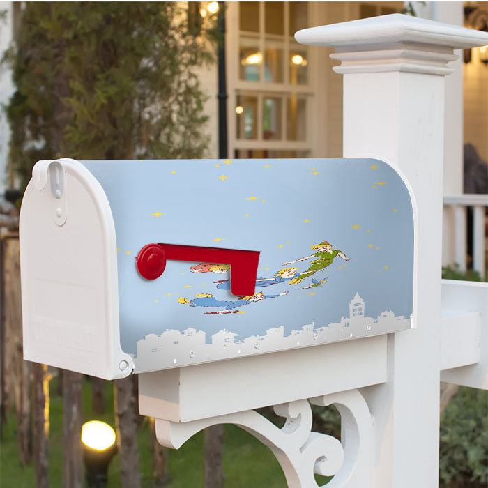 Peter Pan And Friends Flying Above New York Wallpaper Magnetic Mailbox Cover 18" X 21" Outdoor Decor