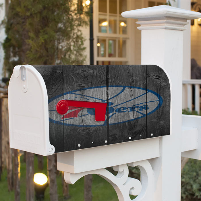 Philadelphia 76Ers Nba Logo Dark Wood Wallpaper Magnetic Mailbox Cover 18" X 21" Outdoor Decor