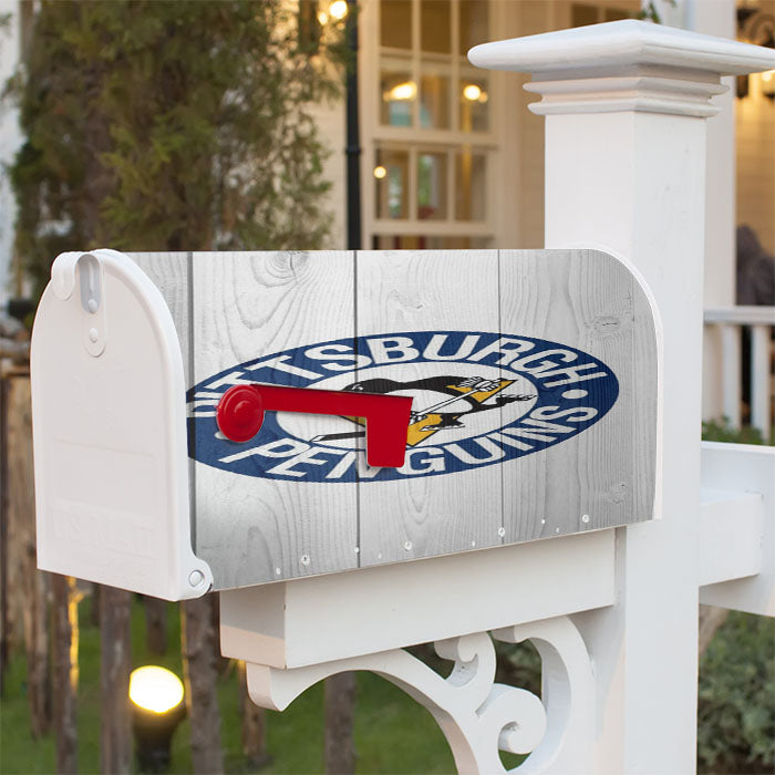 Pittsburgh Penguins Nhl Logo Wood Wallpaper Magnetic Mailbox Cover 18" X 21" Outdoor Decor