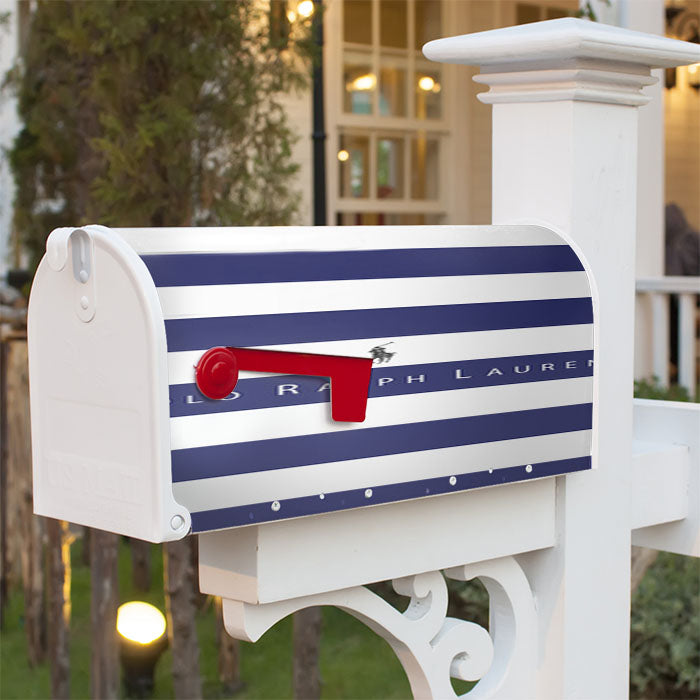 Polo Ralph Lauren Blue White Stripes Magnetic Mailbox Cover 18" X 21" Outdoor Decor