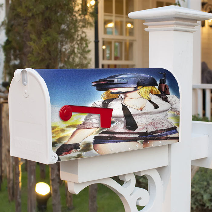 Pubg Helmet Girl Magnetic Mailbox Cover 18" X 21" Outdoor Decor