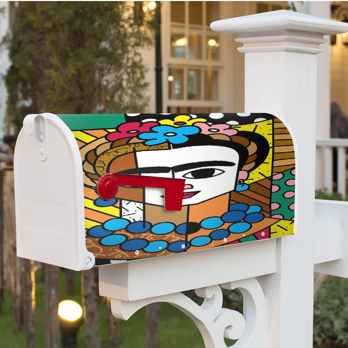 Romero Britto Frida Kahlo Wallpaper Magnetic Mailbox Cover 18" X 21" Outdoor Decor