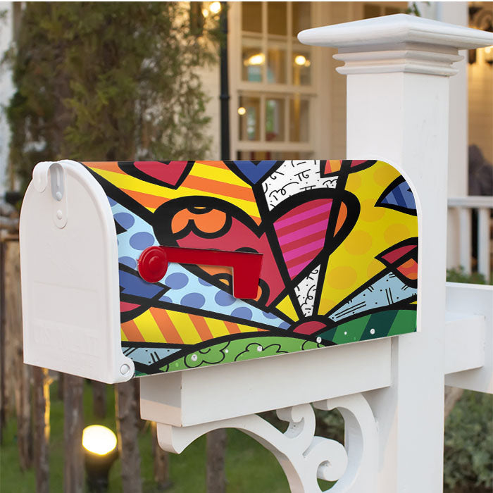 Romero Britto Pop Hearts Wallpaper Magnetic Mailbox Cover 18" X 21" Outdoor Decor