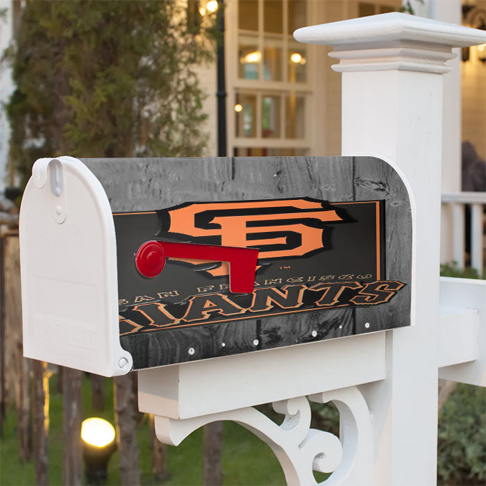 San Francisco Giants Logo Dark Wood Wallpaper Magnetic Mailbox Cover 18" X 21" Outdoor Decor